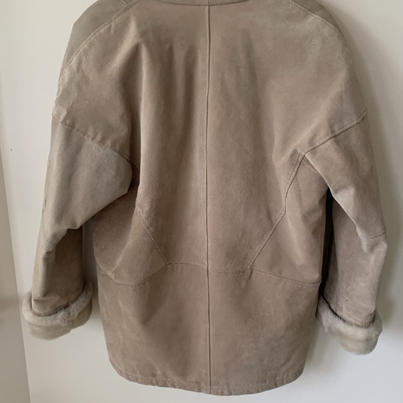 Pelle tan suede faux fur oversized heavy winter pea coat SZ M VTG 80s vintage - Picture 8 of 16